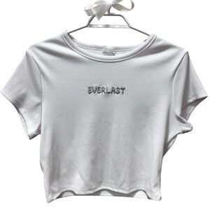 Everlast ribbed white baby tee cropped top embroidered short sleeve Sz Large